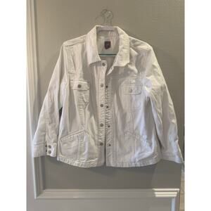 J. Jill White Stretch Denim Jacket Sz XL Snap Up Classic Style